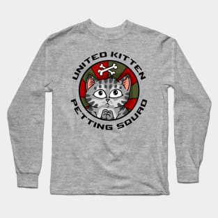 cute kitten petting squad. cat loving army emblem. Long Sleeve T-Shirt